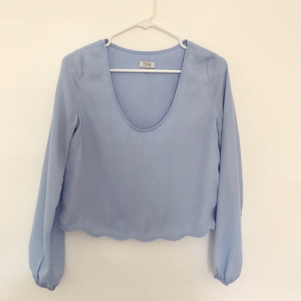 Blue Scalloped Crop Top